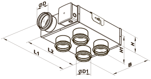 Вентс ВКП 125/100*4 - Размеры